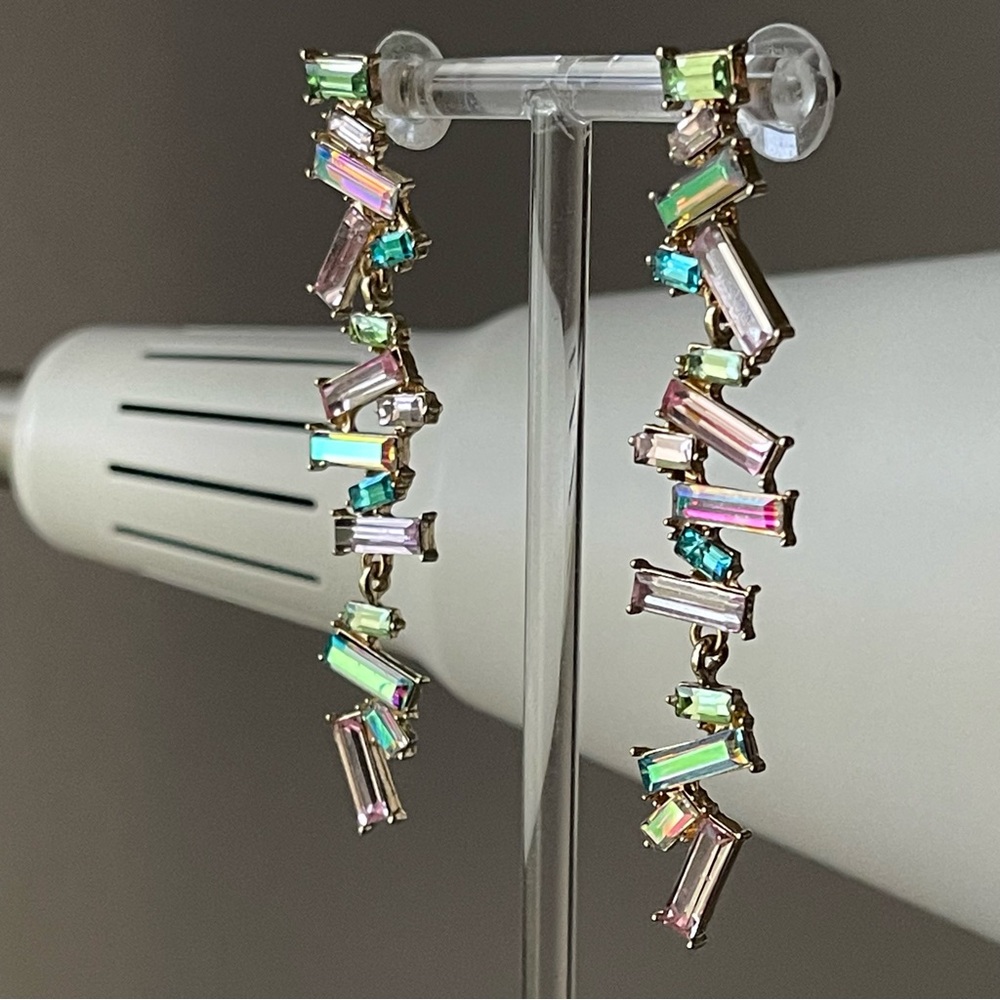 CHRISTIAN SIRIANO Multicolor Iridescent Crystals 14k Plated Long Dangle Earrings